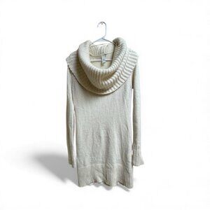 H&M Cream Cowl Neck Sweater Dress Tunic Long Sleeve Ribbed Hem Women’s M